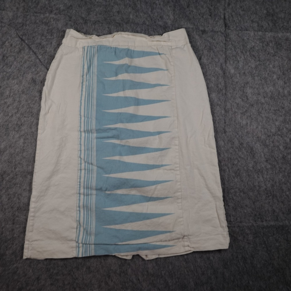 Shabby Apple‎ Skirt Womens 10/12 Runs Small White Blue Geometric Knee Length